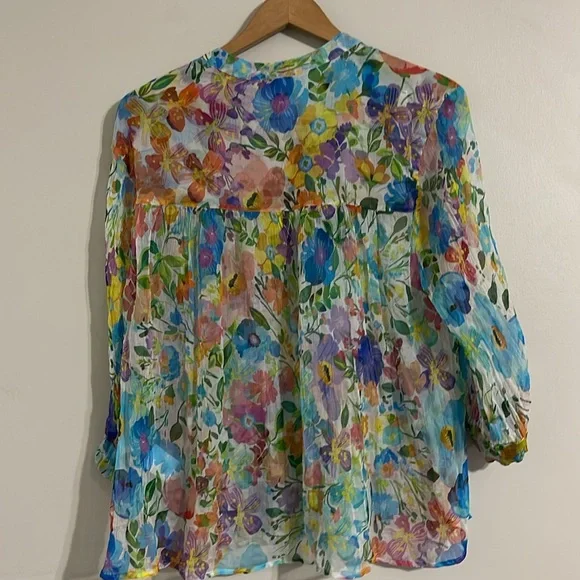 JADE Bunni from Johnny Was Floral silk blouse large - Picture 6 of 9